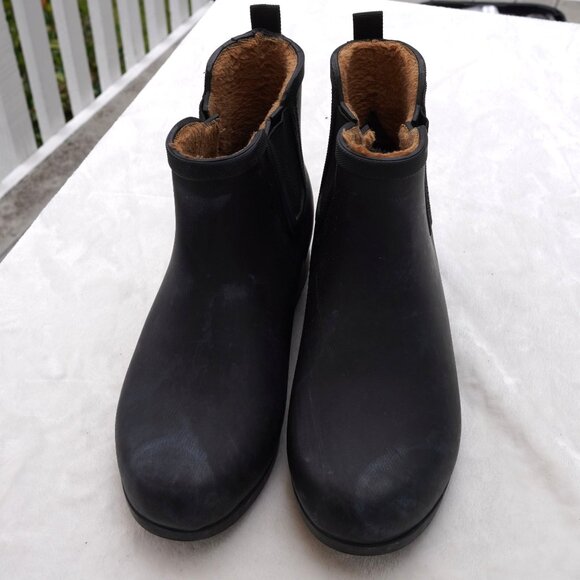 Chooka Black Rubber Chelsea Rain Boots Fleece Lined Size 10 - Picture 2 of 10